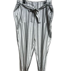 NWT Chico’s Black and White Striped Pants with Sash - Women 18 - Coastal Career